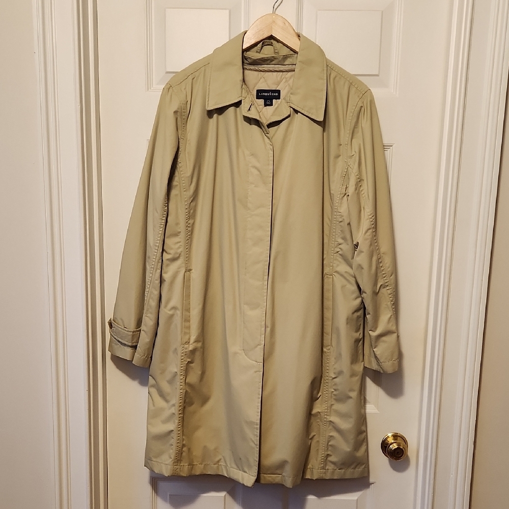 Lands End Tan Trench Coat Lightweight Classic Style
